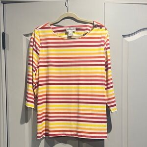 Peck & Peck Women's Long Sleeve Striped Top - Red, Pink, Yellow